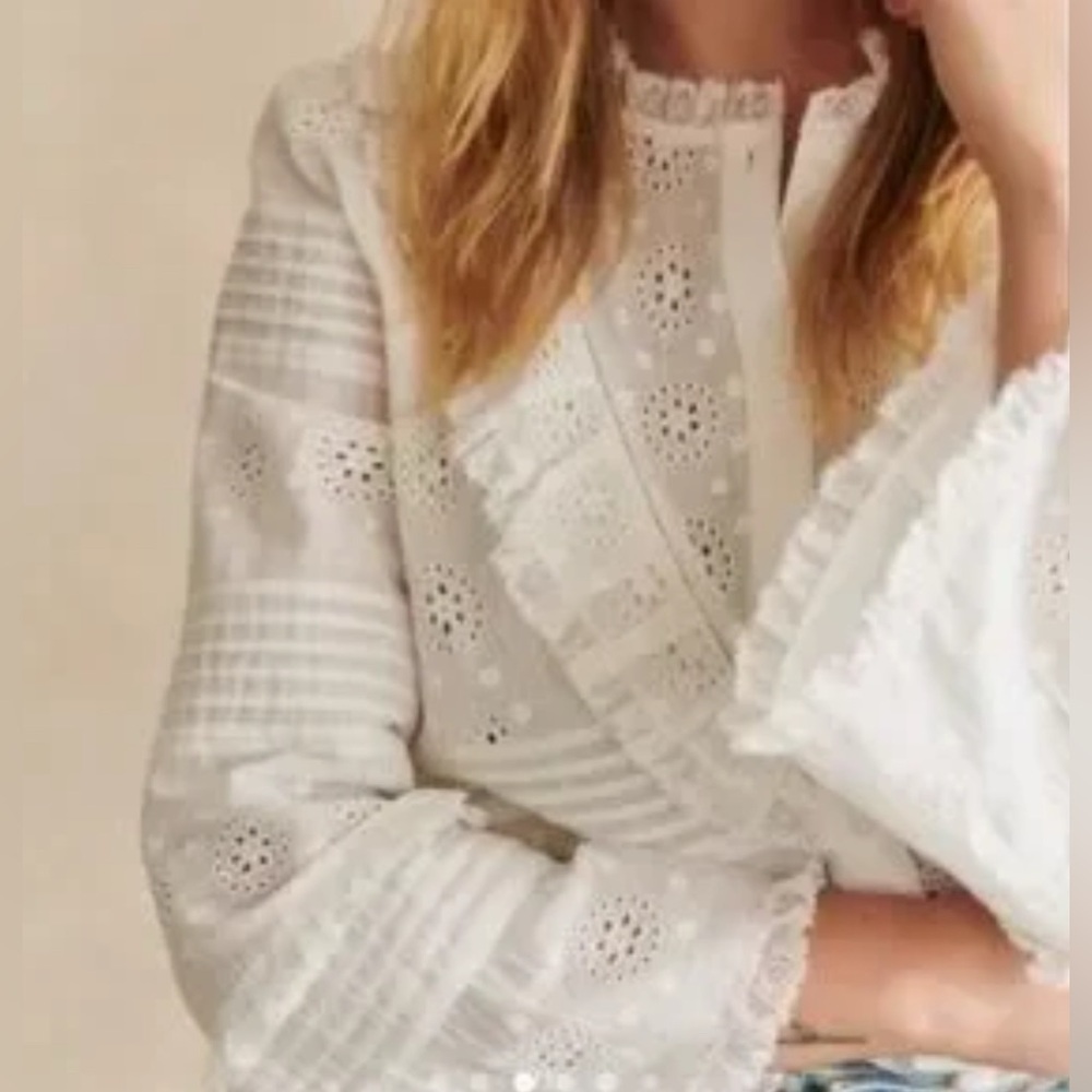 Sezane White Eyelet Ruffle Wrap Blouse - Picture 2 of 8